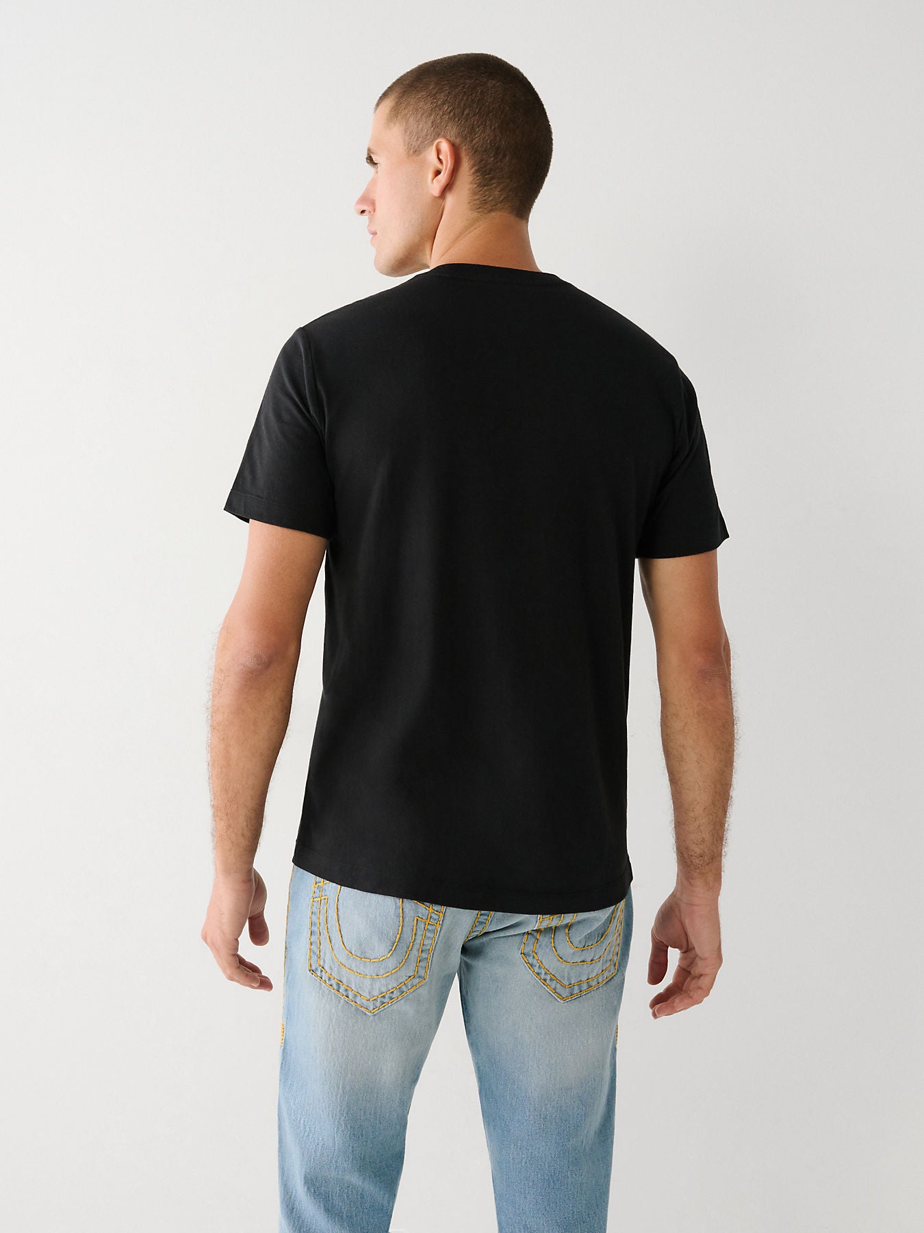 True Religion Men Black Printed Round Neck Short Sleeves T-shirt