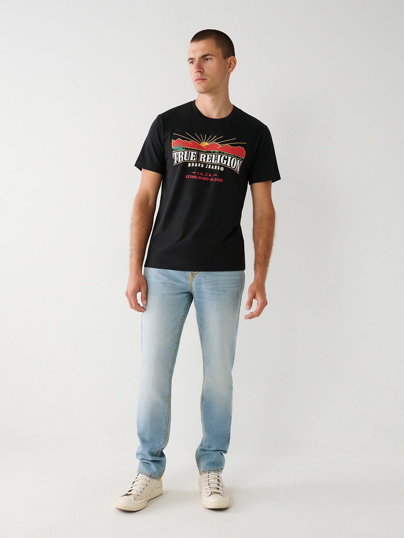 True Religion Men Black Printed Round Neck Short Sleeves T-shirt