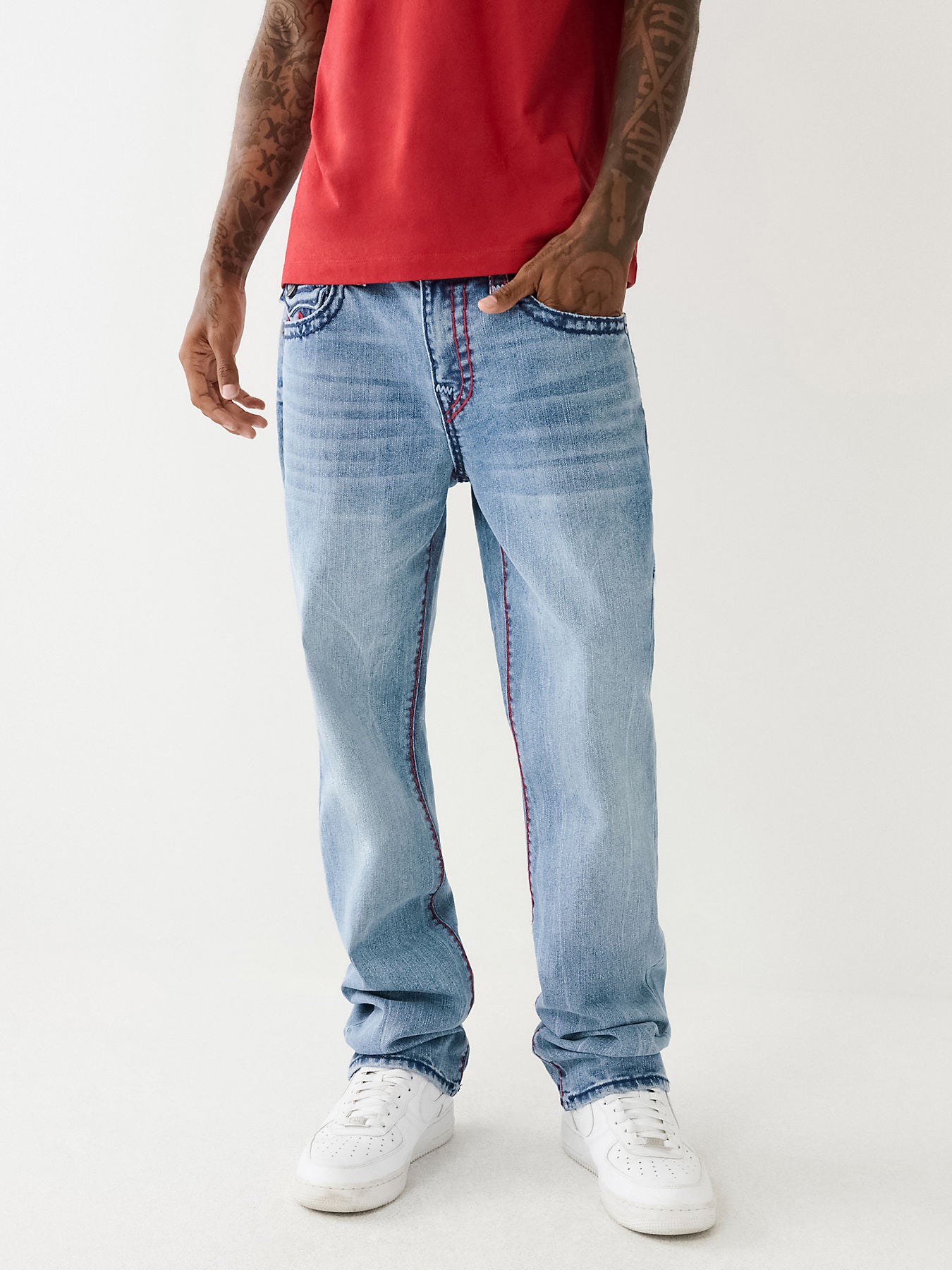 True Religion Men Blue Ricky Super T Straight Fit Faded Jeans