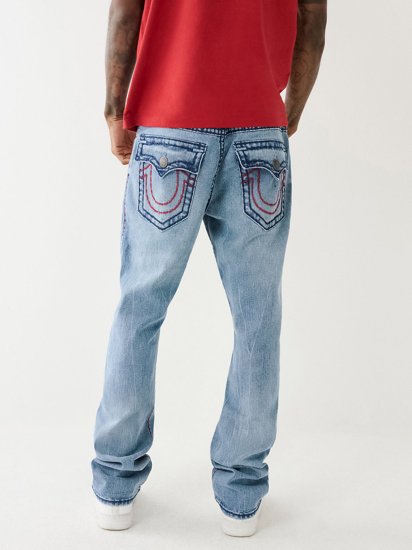 True Religion Men Blue Ricky Super T Straight Fit Faded Jeans