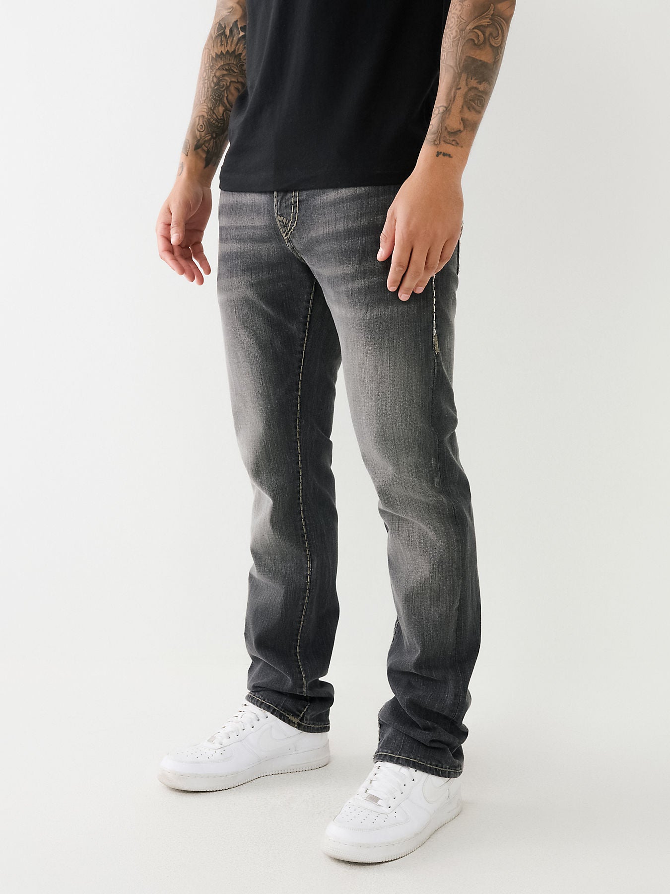 True Religion Men Black Ricky Super T Straight Fit Faded Jeans