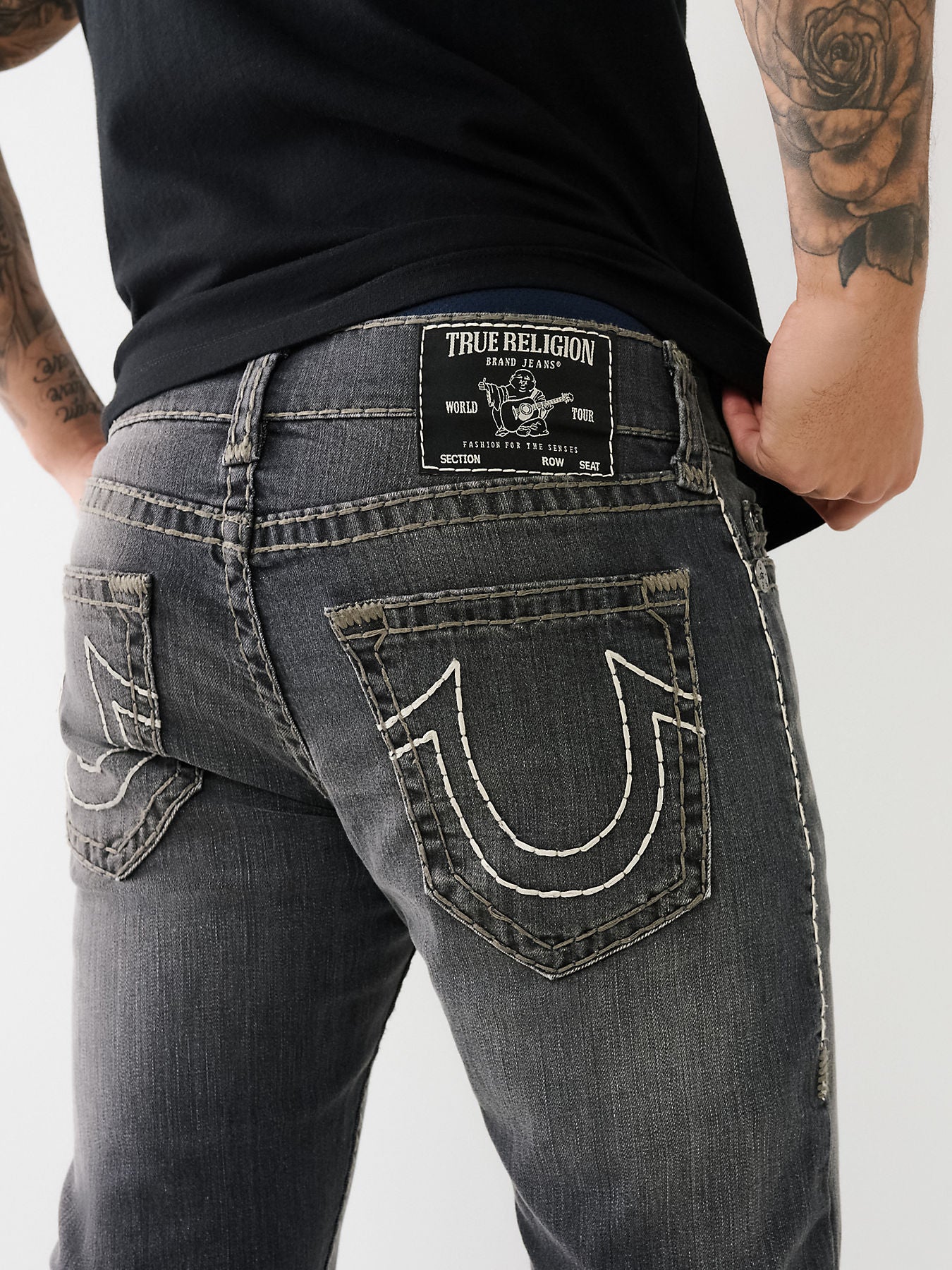 True Religion Men Black Ricky Super T Straight Fit Faded Jeans