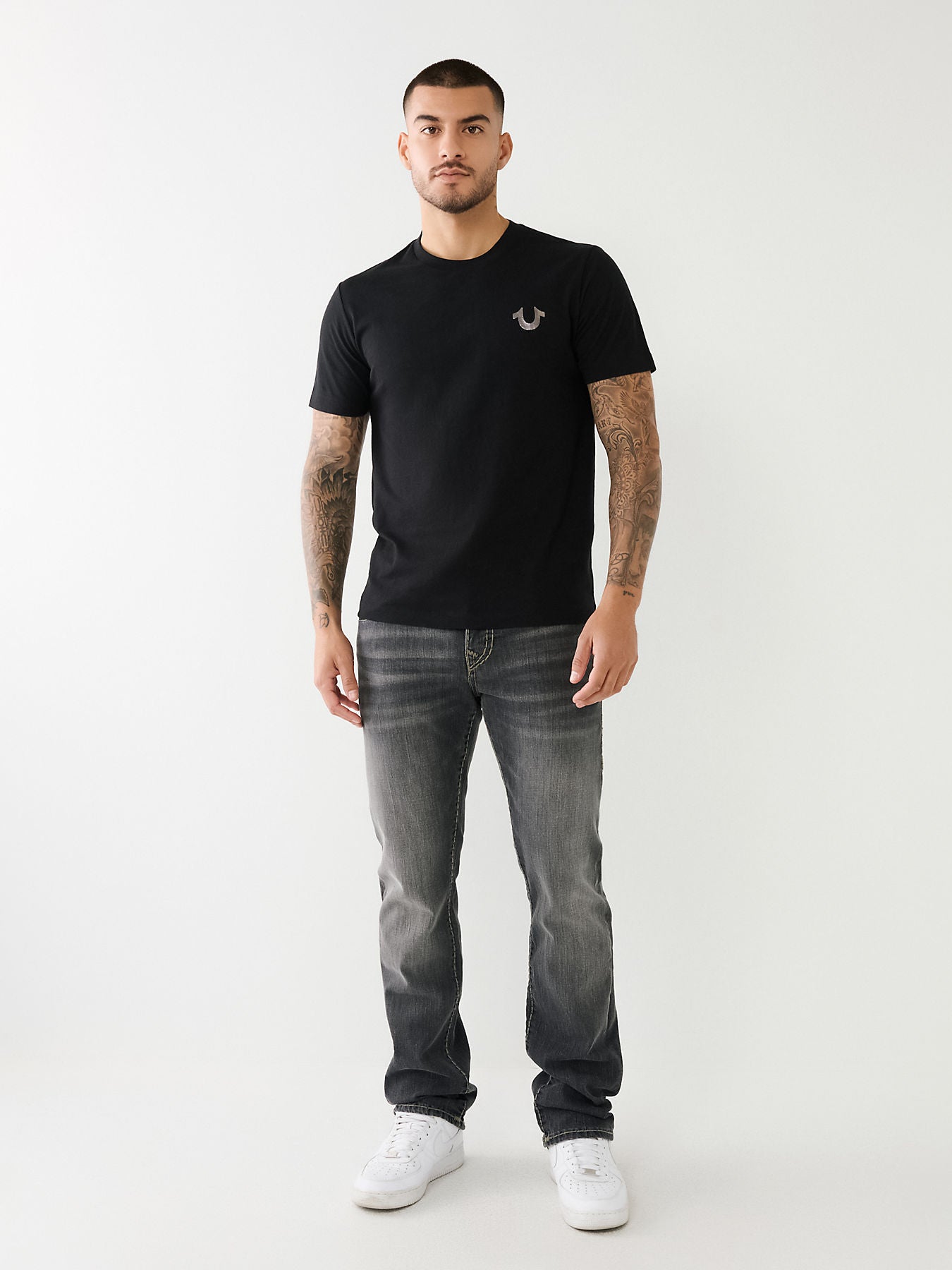 True Religion Men Black Ricky Super T Straight Fit Faded Jeans