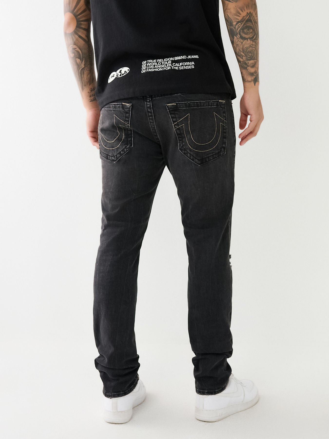 True Religion Men Black Rocco Slim Fit Slash Knee Jeans