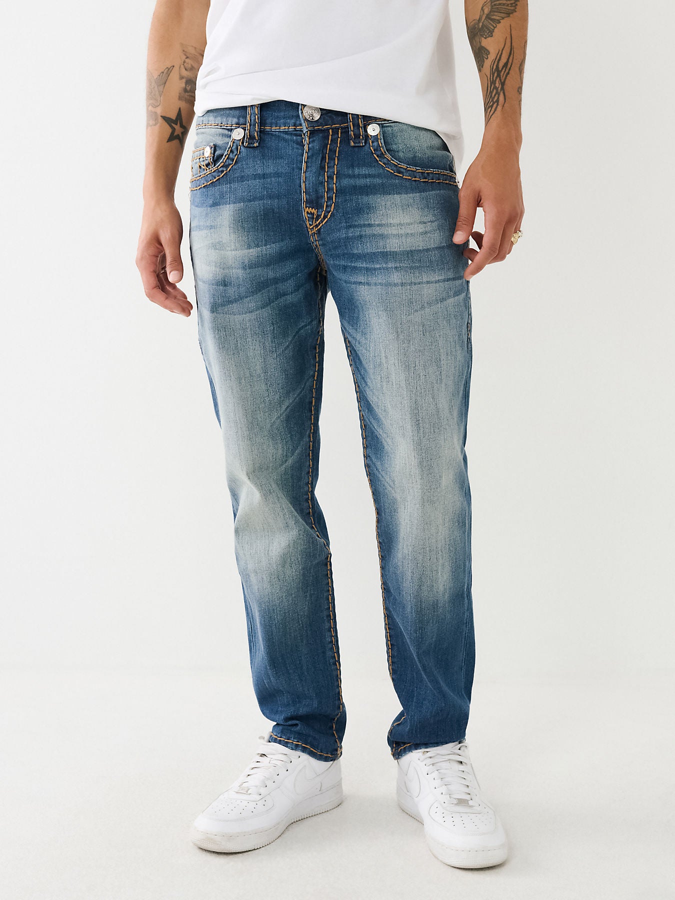 True Religion Men Blue Super T Skinny Fit Faded Jeans