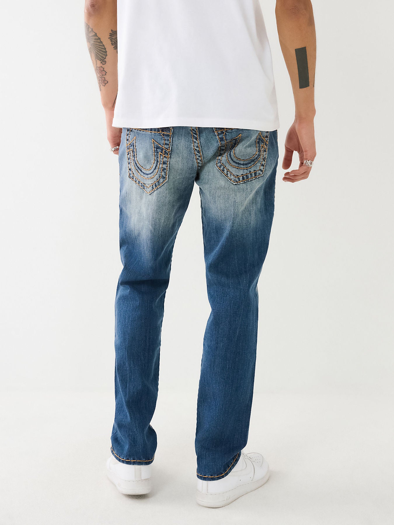 True Religion Men Blue Super T Skinny Fit Faded Jeans