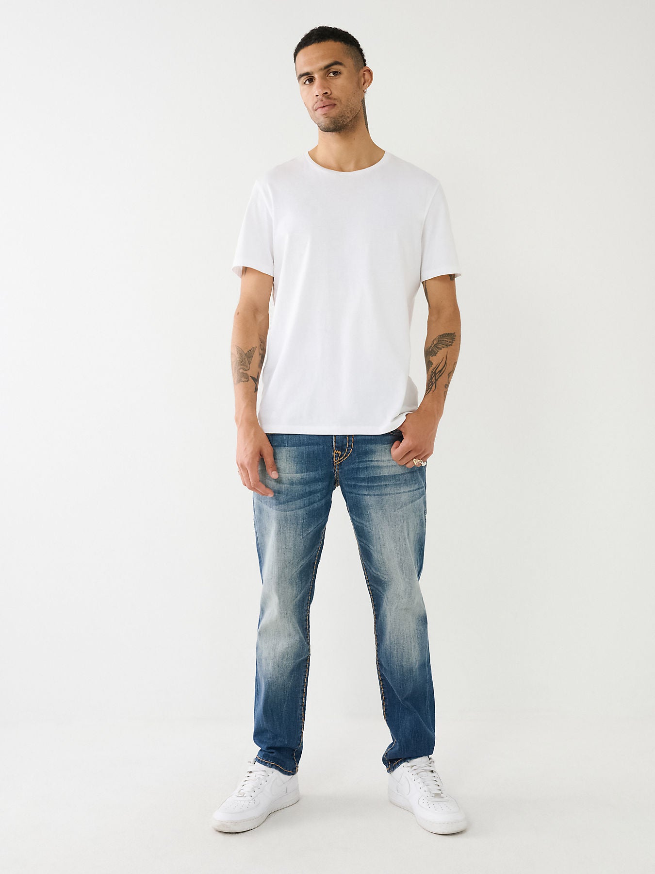 True Religion Men Blue Super T Skinny Fit Faded Jeans