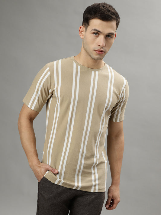 Lindbergh Beige Fashion Striped Regular Fit T-Shirt