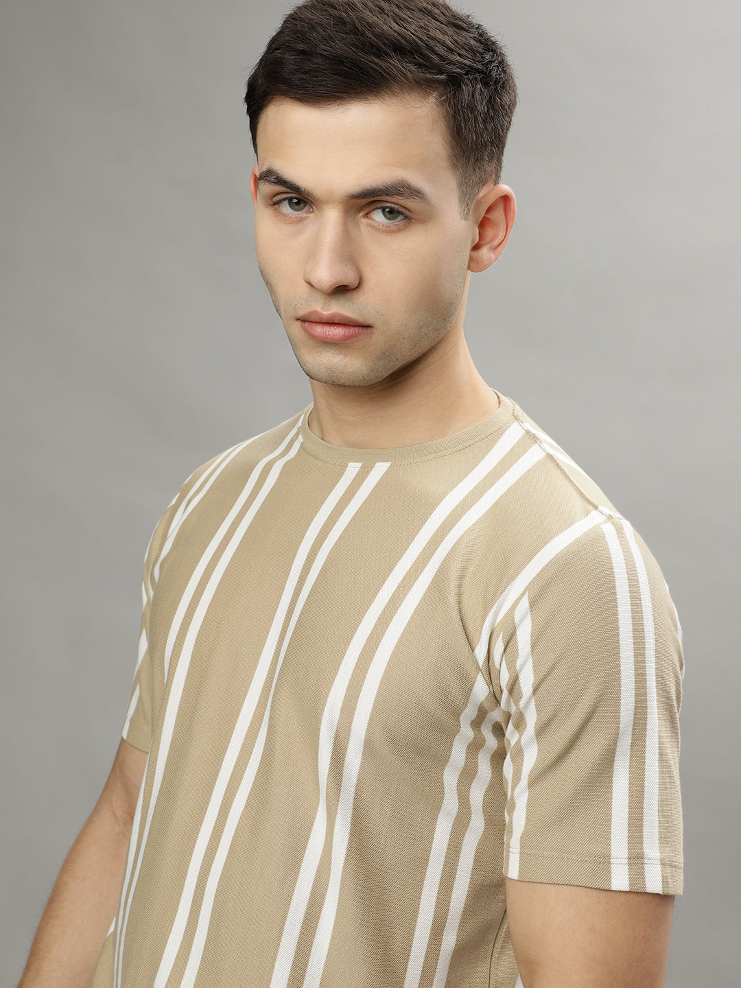 Lindbergh Beige Fashion Striped Regular Fit T-Shirt