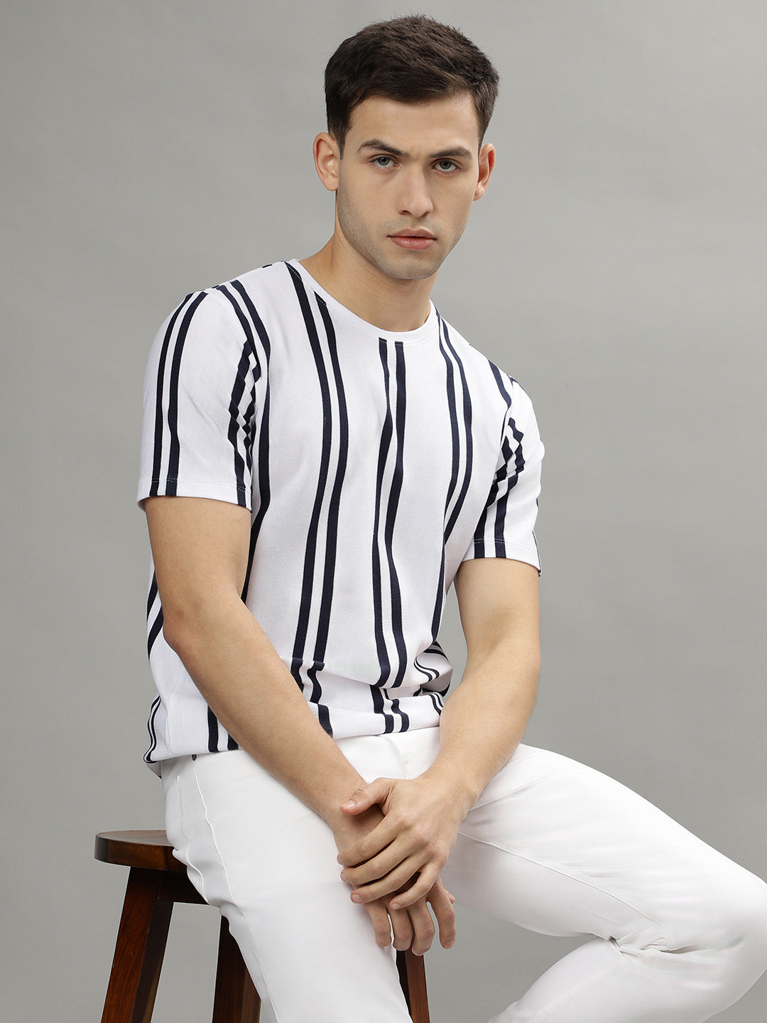 Lindbergh White Fashion Striped Regular Fit T-Shirt