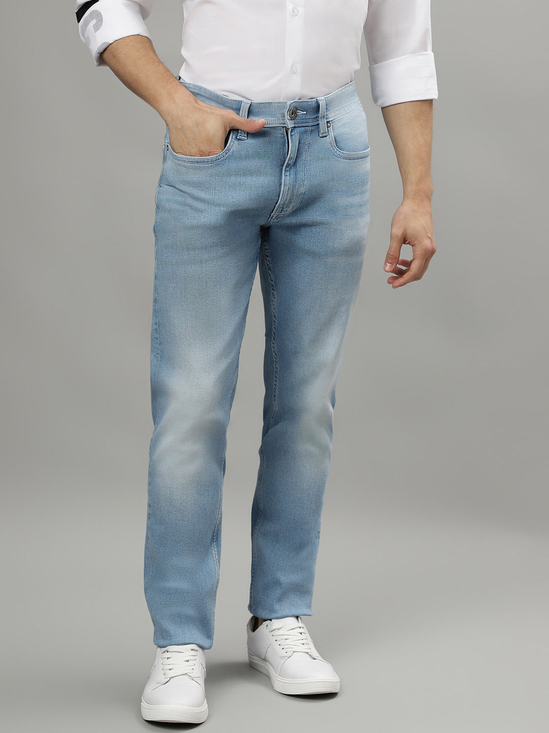 Iconic Men Blue Washed Mid-Rise Slim Fit Jeans