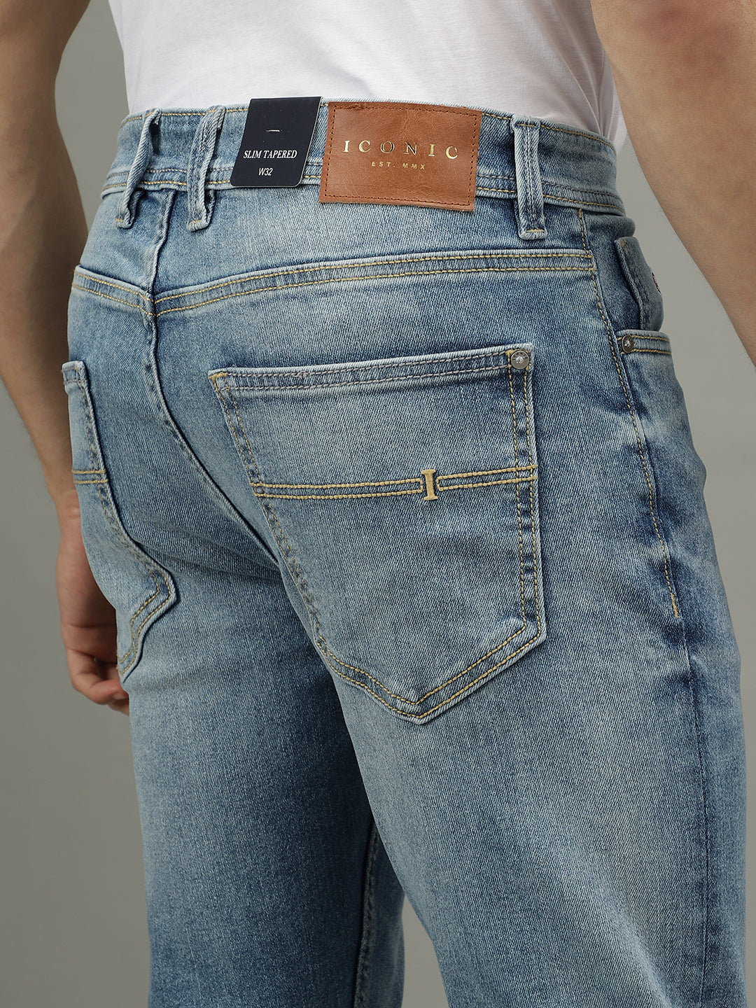 Iconic Men Blue Washed Mid-Rise Slim Fit Jeans