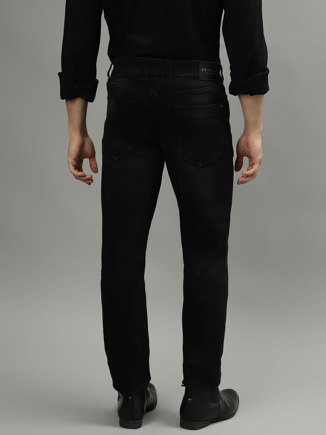 Iconic Men Black Washed Mid-Rise Slim Fit Jeans