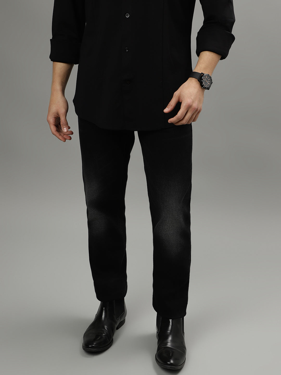 Iconic Men Black Washed Mid-Rise Slim Fit Jeans