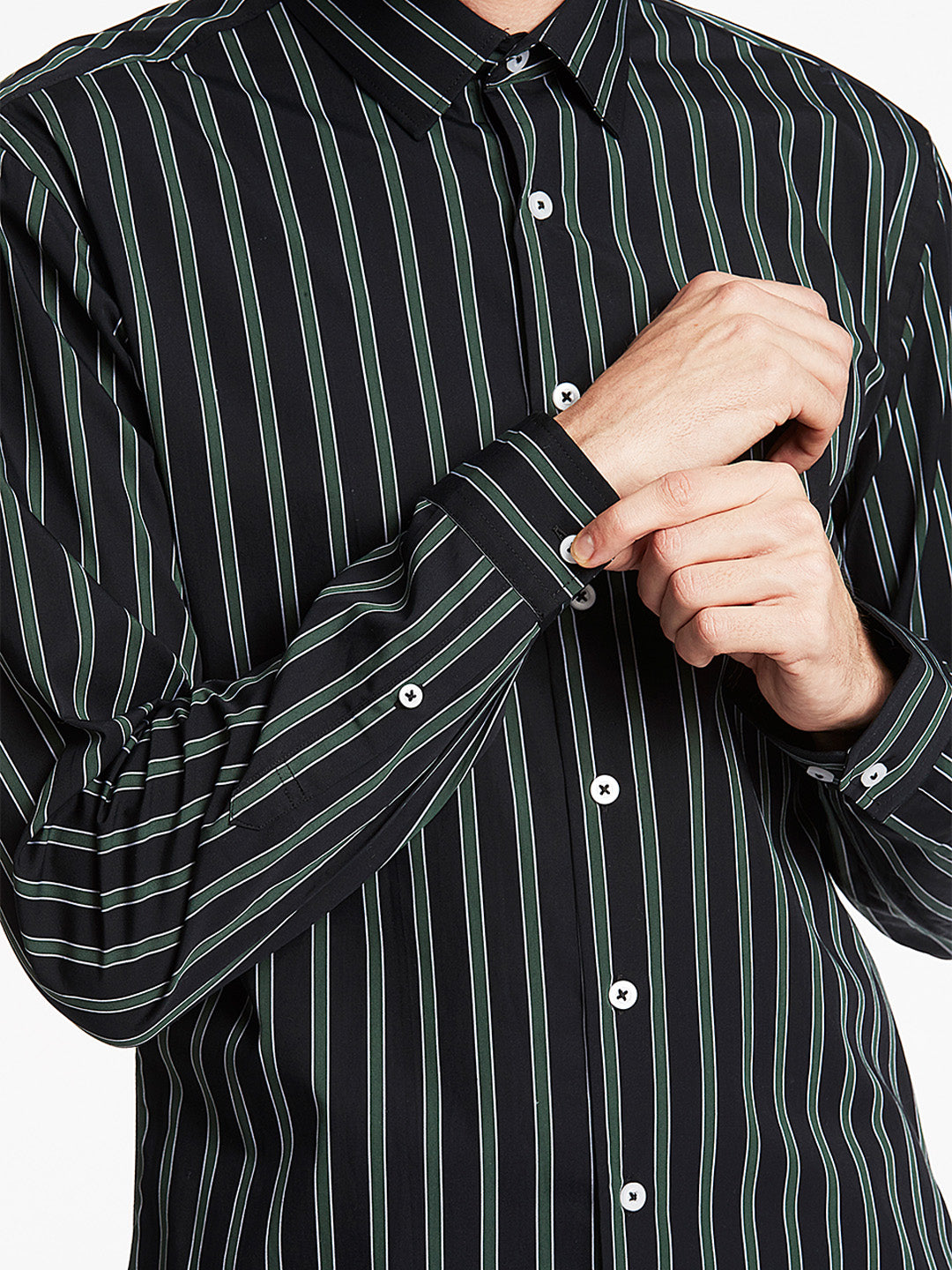 Mens black and hot sale white striped dress shirt