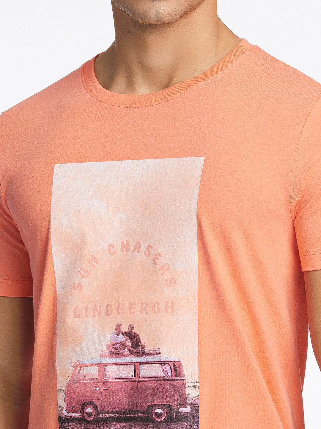 Lindbergh Men Coral Printed Round Neck TShirt