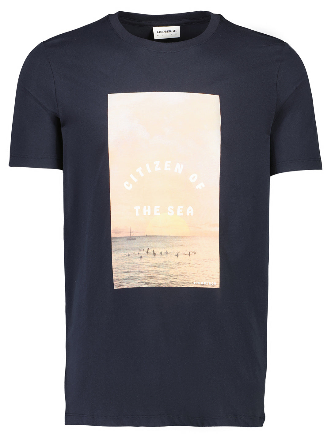 Lindbergh Men Navy Blue Printed Round Neck TShirt