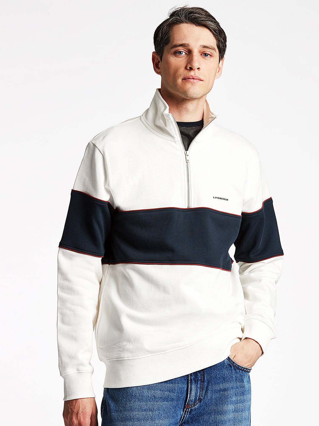 Lindbergh Men Off White Solid Sweatshirt