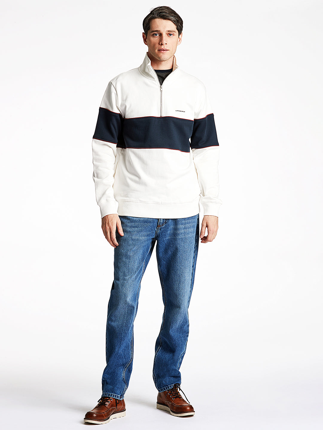 Lindbergh Men Off White Solid Sweatshirt