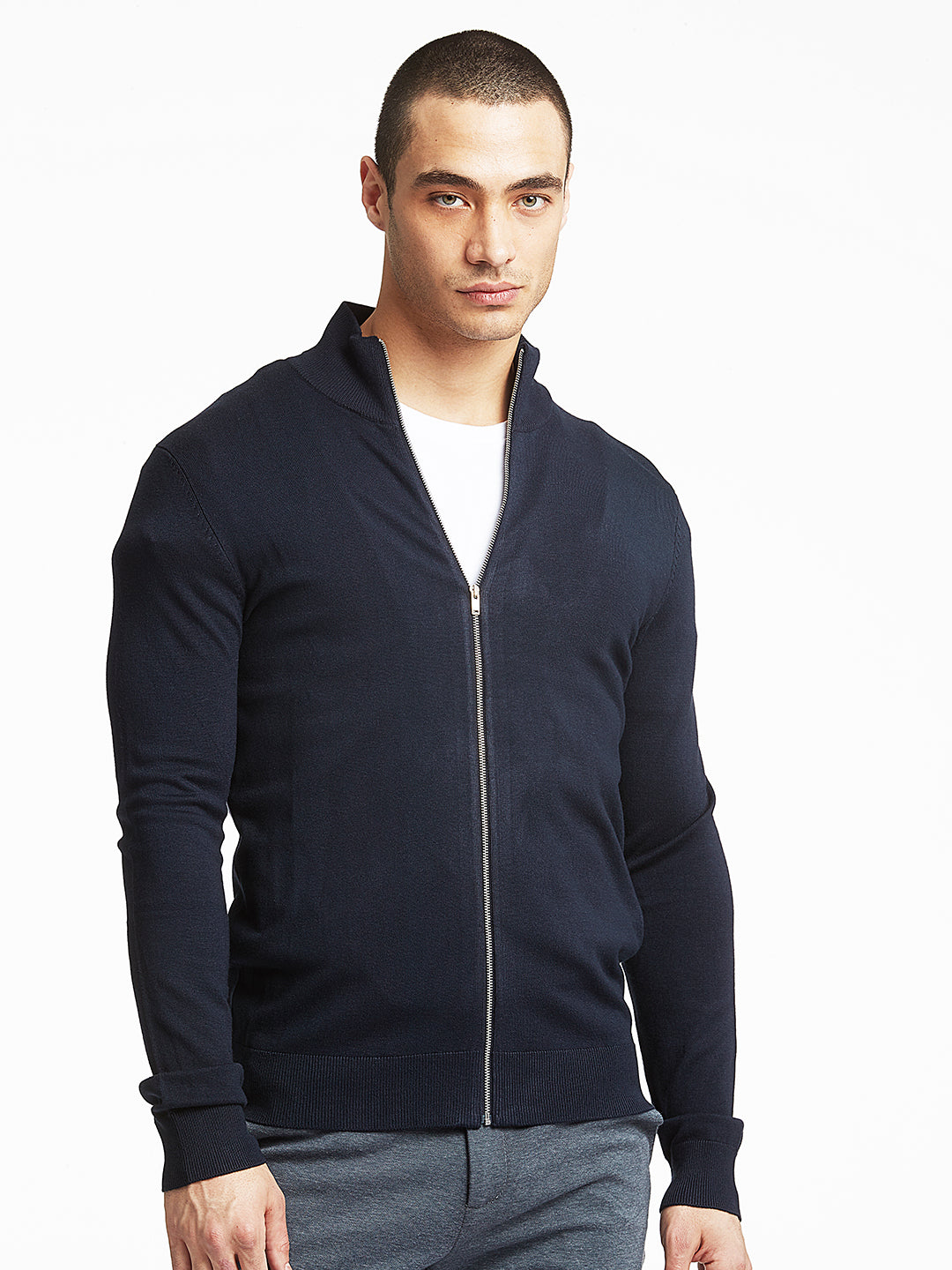 Lindbergh Men Navy Blue Solid Sweater