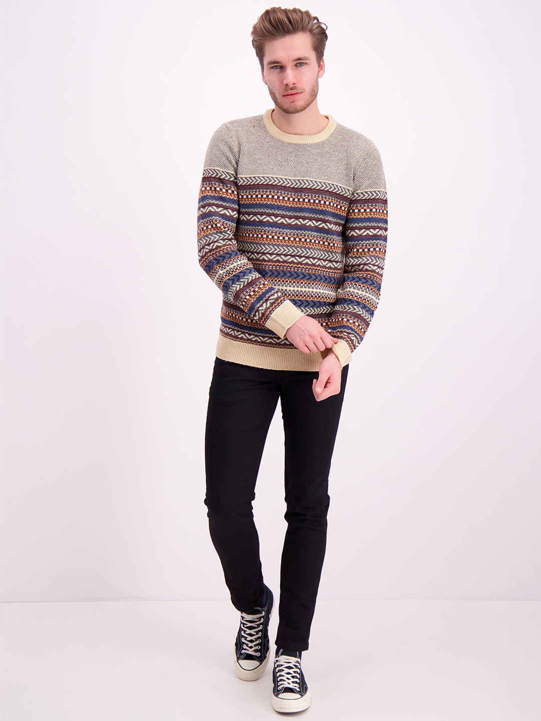 Lindbergh Men Beige Striped Sweater