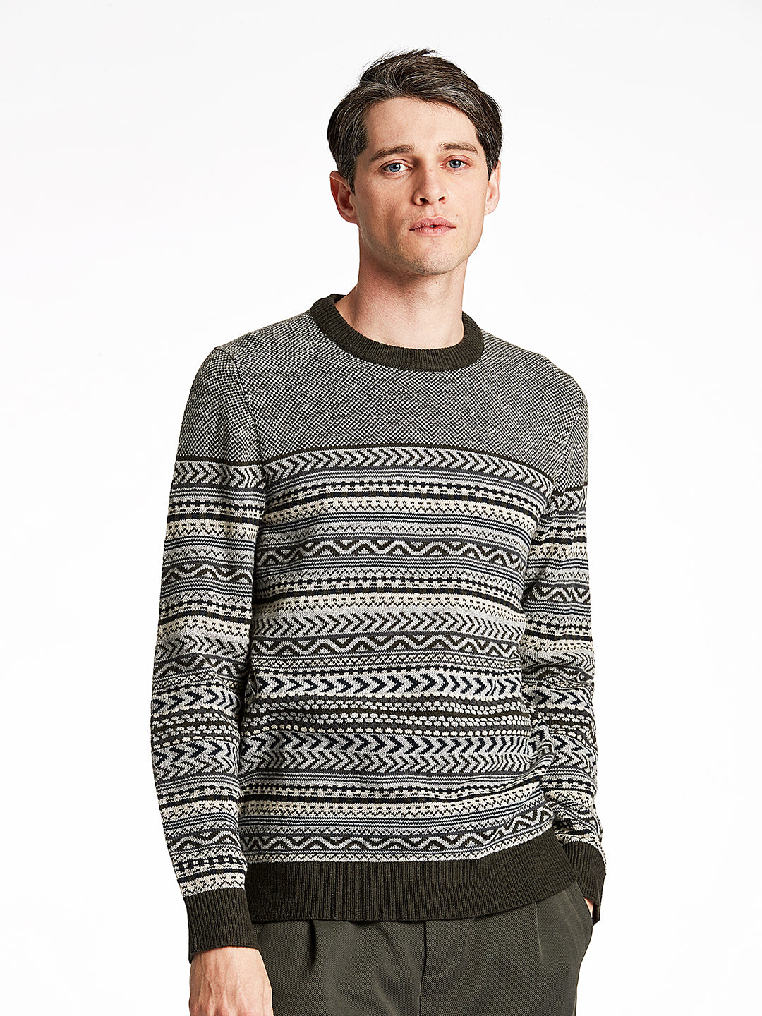 Lindbergh Men Olive Striped Sweater