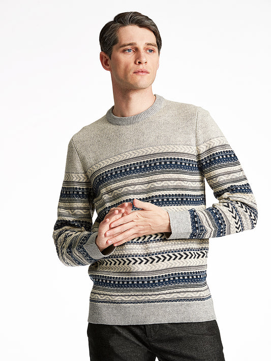 Lindbergh Men Grey Striped Sweater