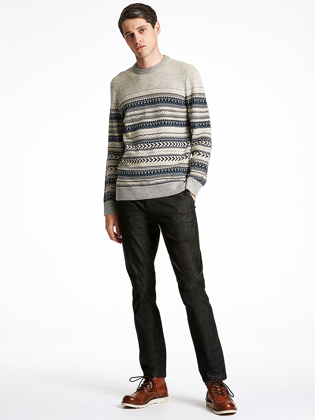 Lindbergh Men Grey Striped Sweater