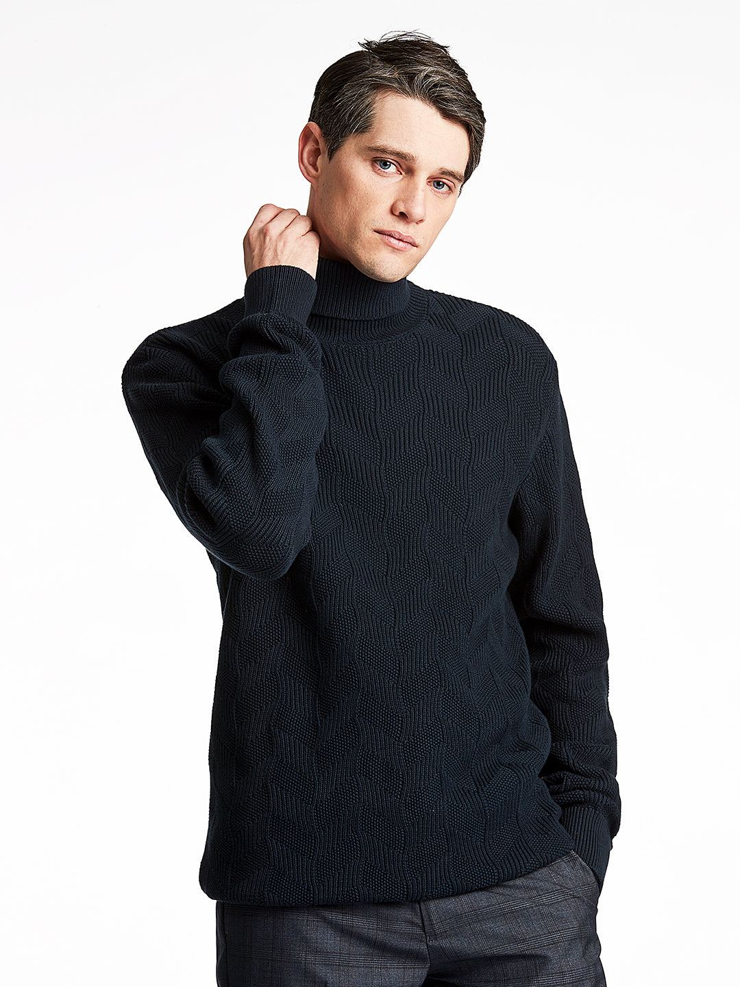 Lindbergh Men Navy Blue Solid Sweater