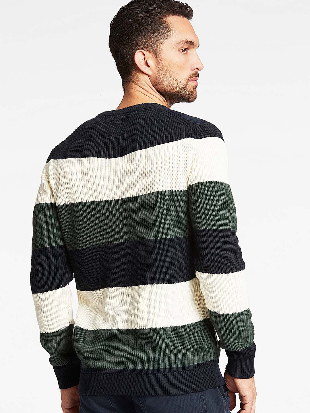 Lindbergh Men Green Striped Sweater