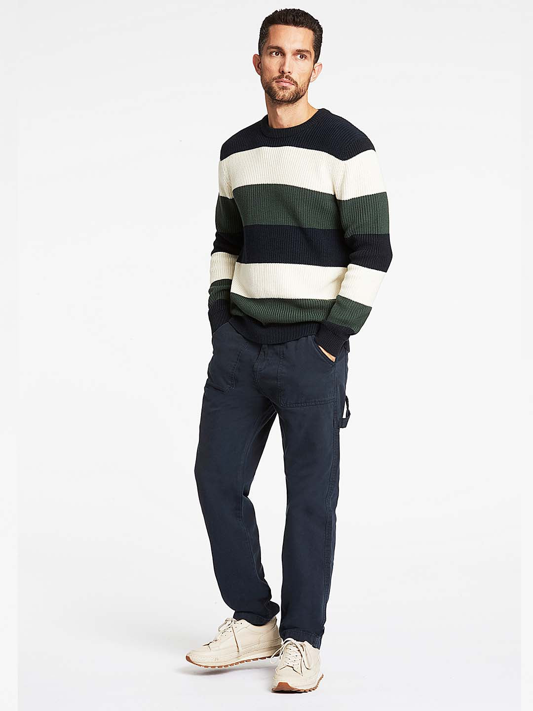 Lindbergh Men Green Striped Sweater