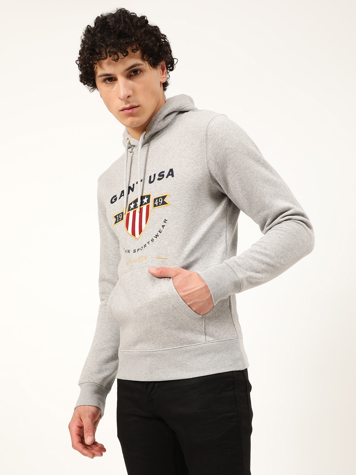 Gant Men Grey Printed Hooded Sweatshirt