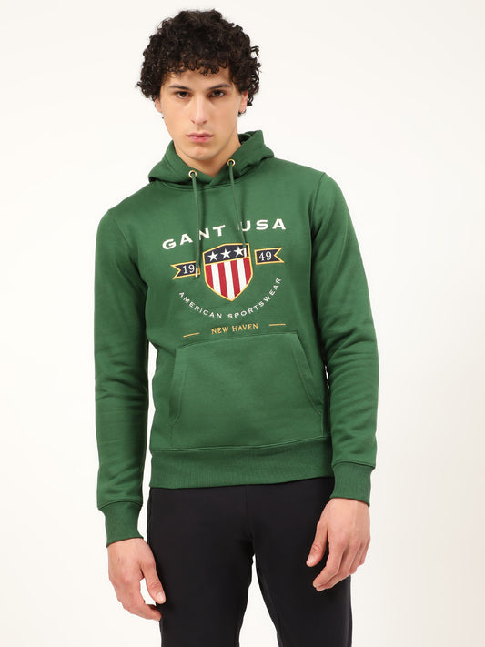 Gant Men Green Printed Hooded Sweatshirt