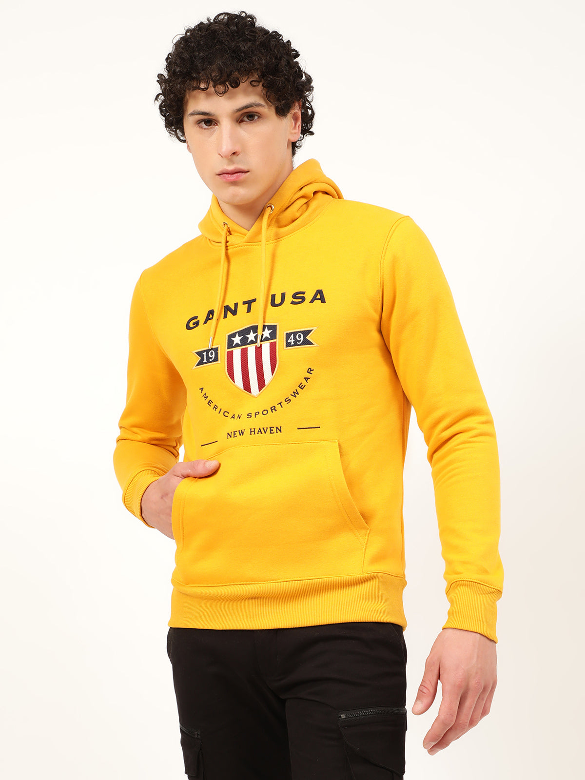 Gant Men Yellow Printed Hooded Sweatshirt