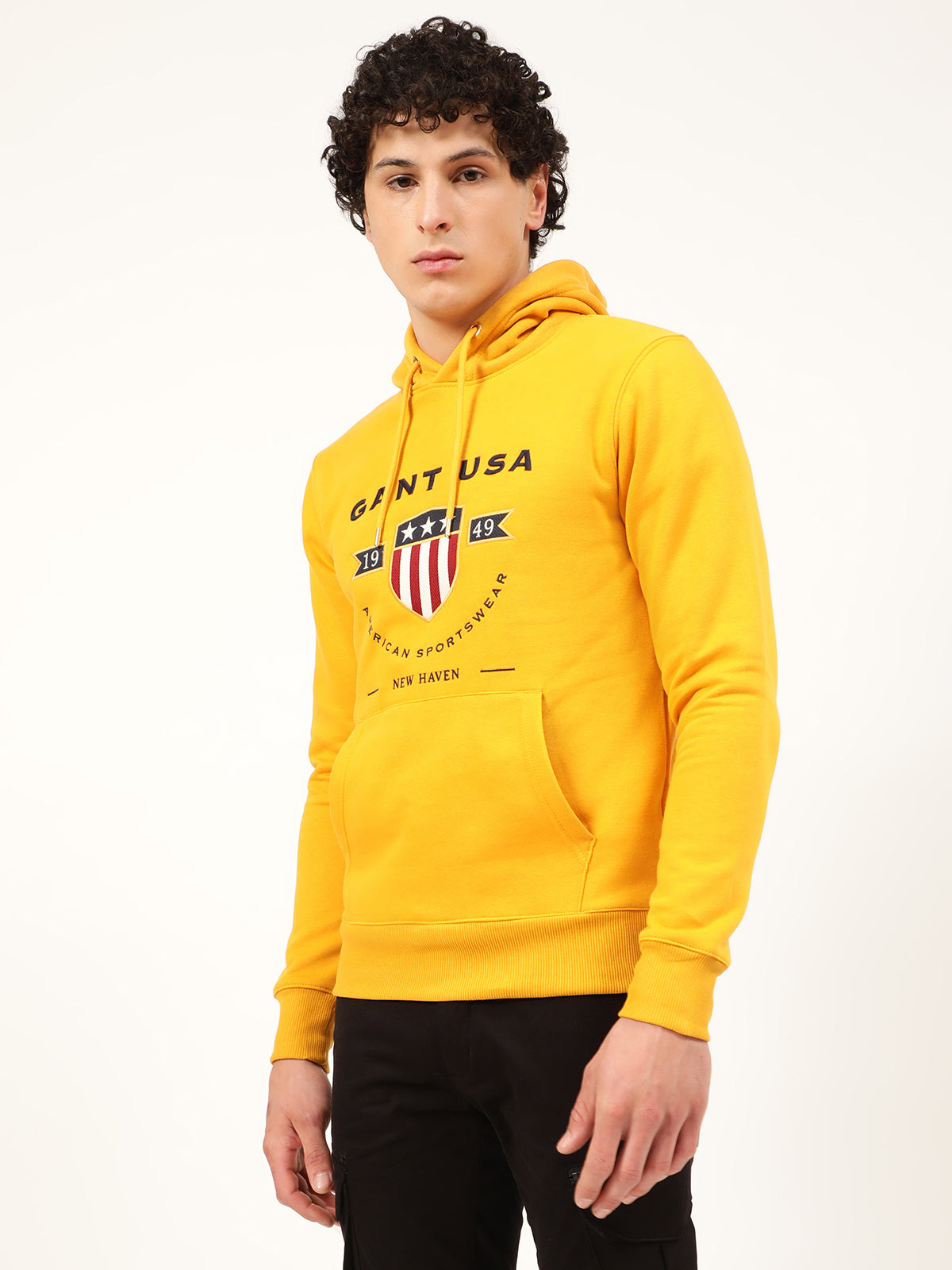 Gant Men Yellow Printed Hooded Sweatshirt