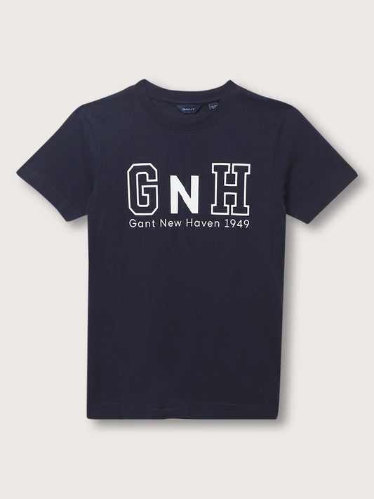 Gant Kids Dark Blue Printed Relaxed Fit T-Shirt