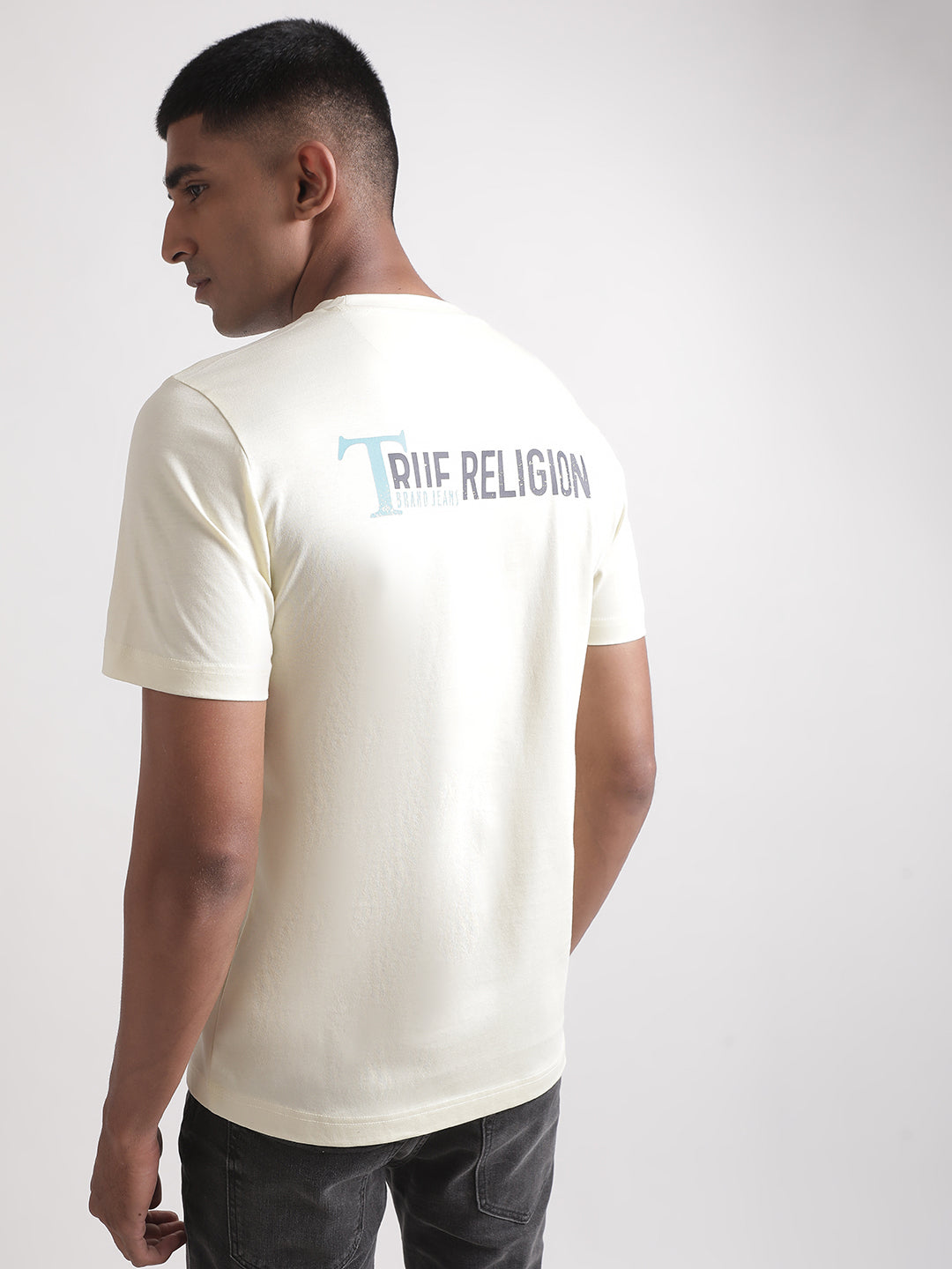 True Religion Off White Logo Regular Fit T-Shirt