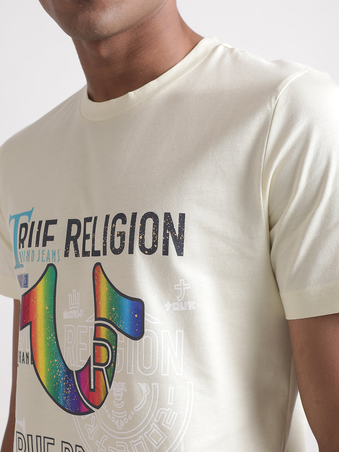 True Religion Off White Logo Regular Fit T-Shirt