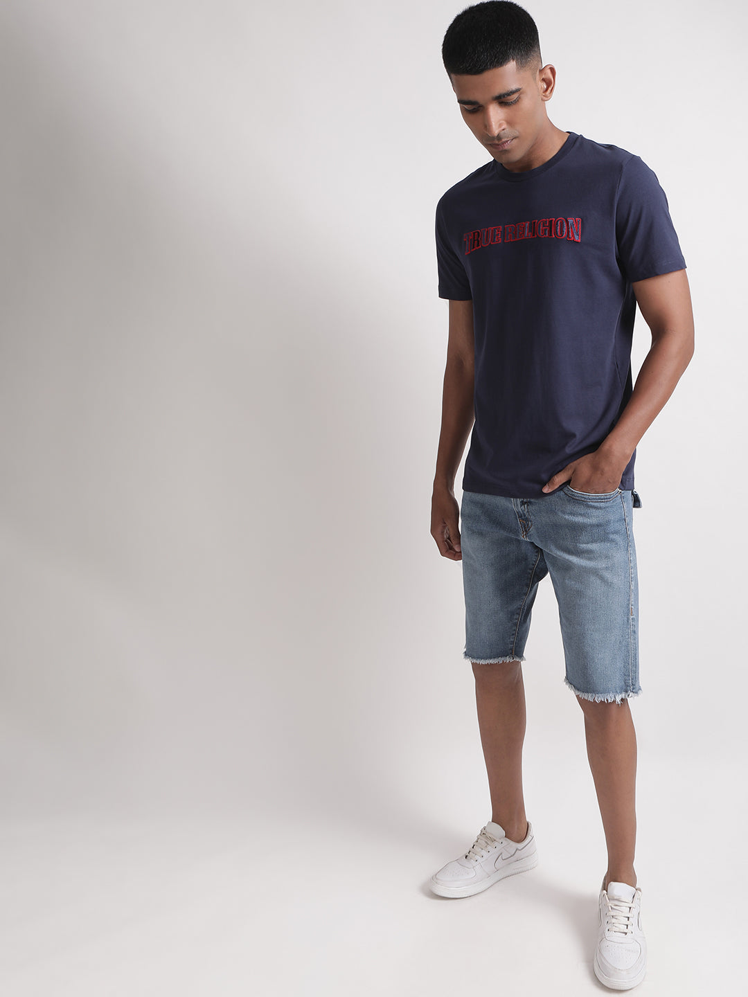 True Religion Navy Blue Logo Regular Fit T-Shirt