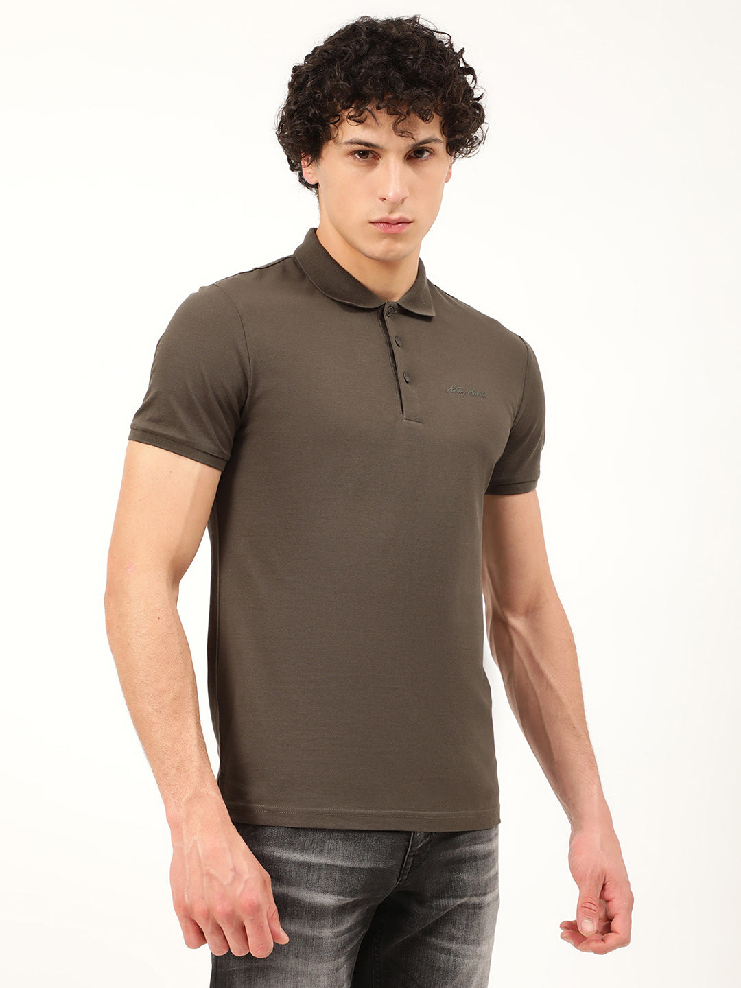 Antony Morato Men Olive Green Polo Collar Slim Fit T shirt