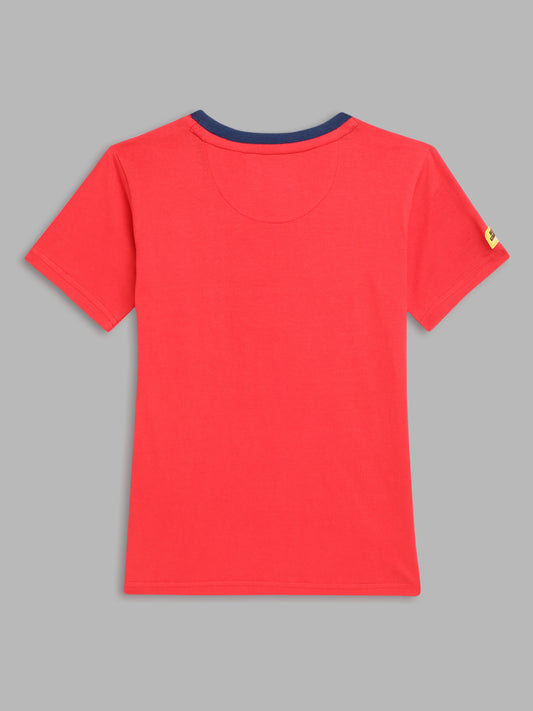 Blue Giraffe Boys Red Printed Round Neck TShirt