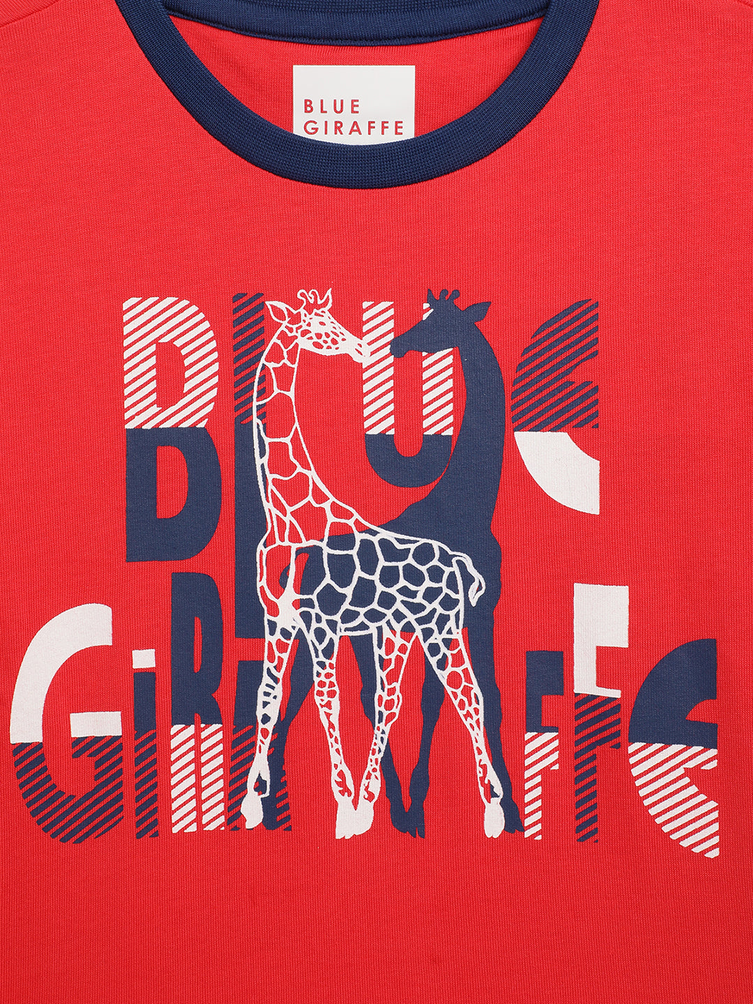 Blue Giraffe Boys Red Printed Round Neck TShirt