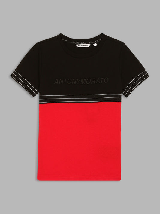 Antony Morato Kids Black & Red Color Block Regular Fit T-Shirt