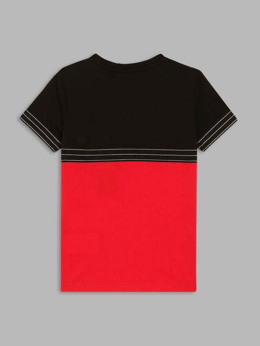 Antony Morato Kids Black & Red Color Block Regular Fit T-Shirt