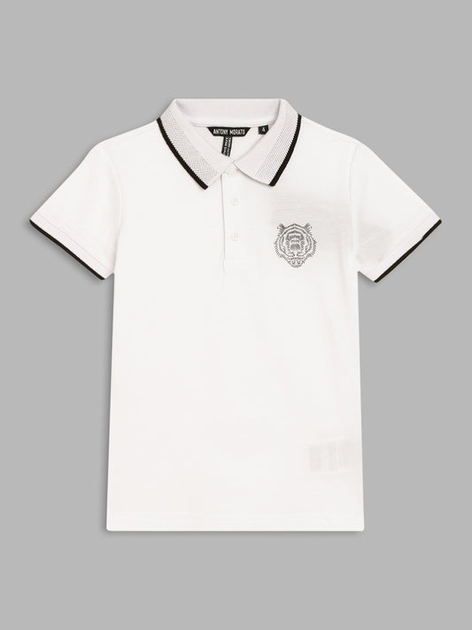 Antony Morato Boys White Printed Polo Collar T-shirt