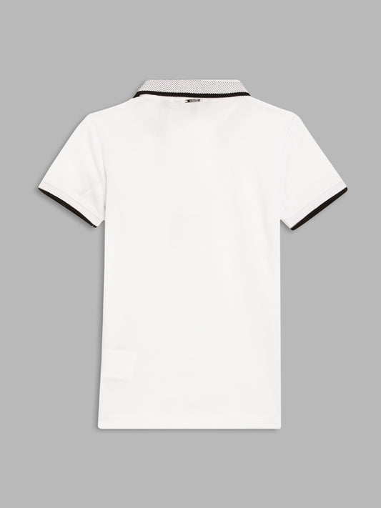 Antony Morato Boys White Printed Polo Collar T-shirt