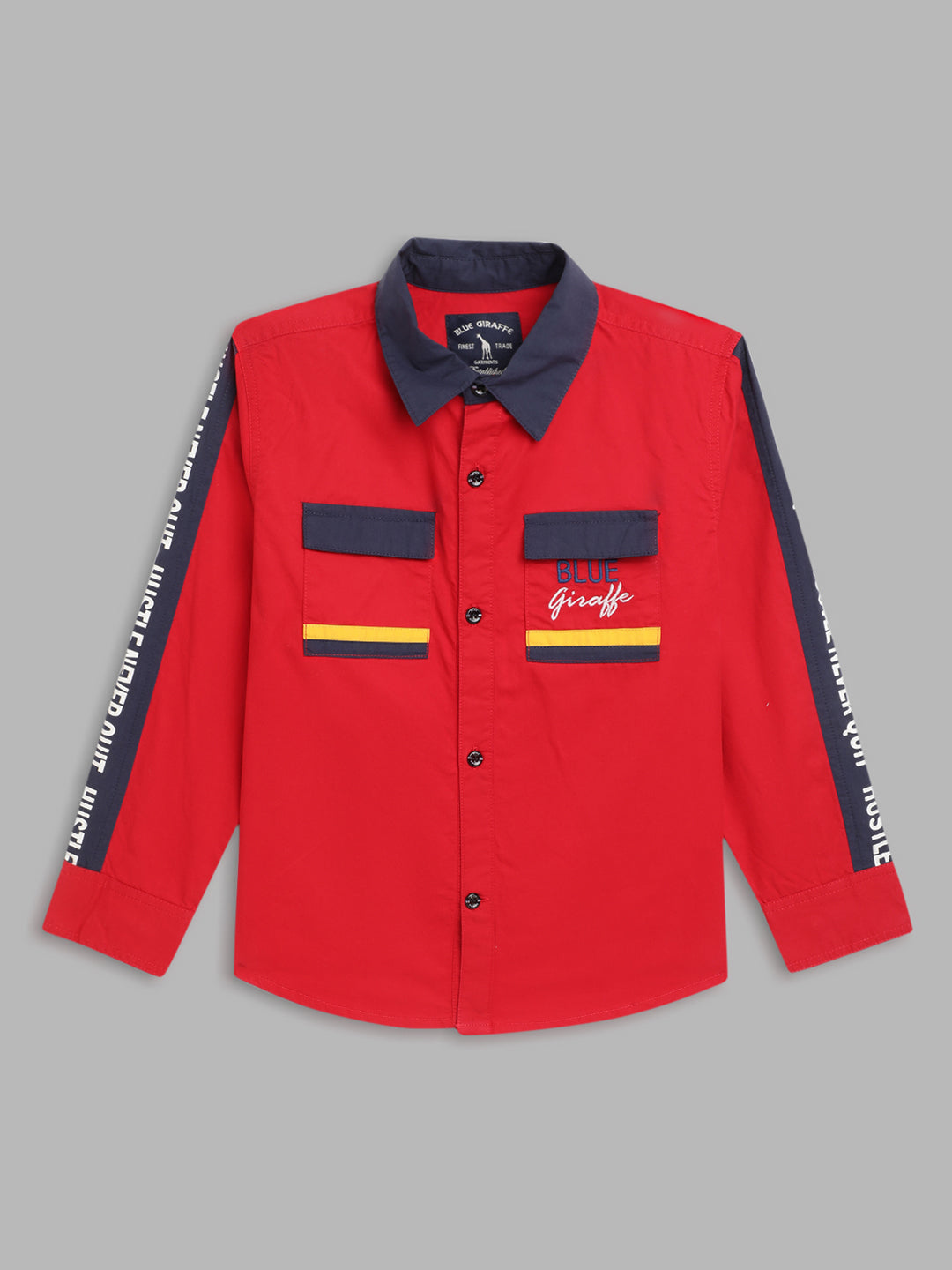 Blue Giraffe Boys Red Solid Collar Shirt