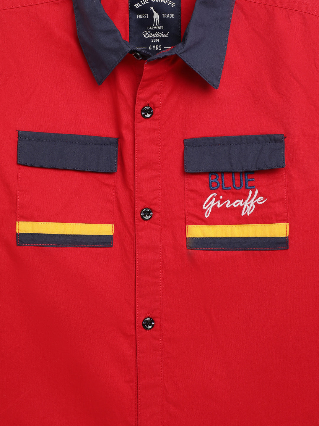 Blue Giraffe Boys Red Solid Collar Shirt