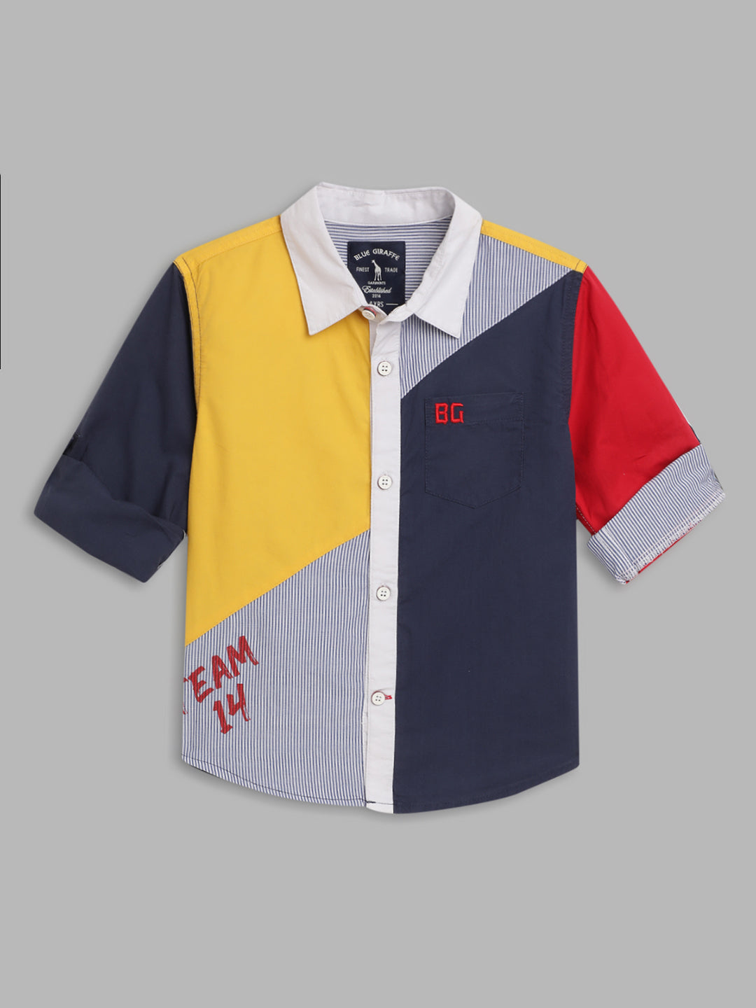 Blue Giraffe Boys Multi Colour blocked Collar Shirt