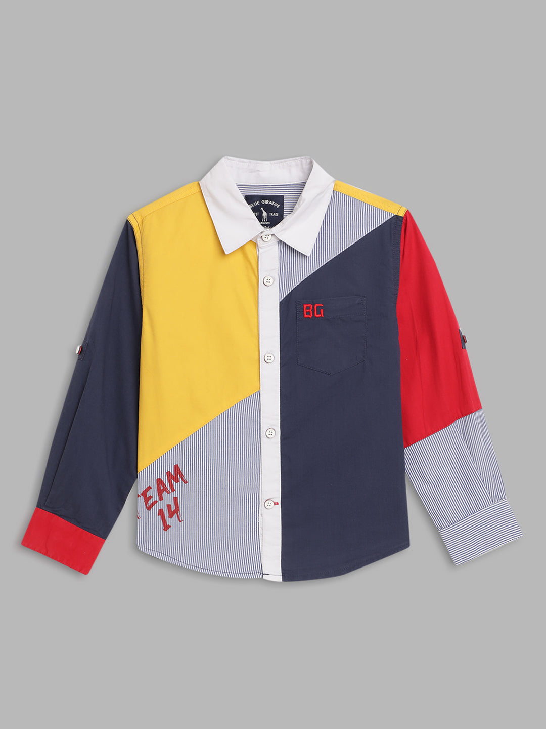 Blue Giraffe Boys Multi Colour blocked Collar Shirt